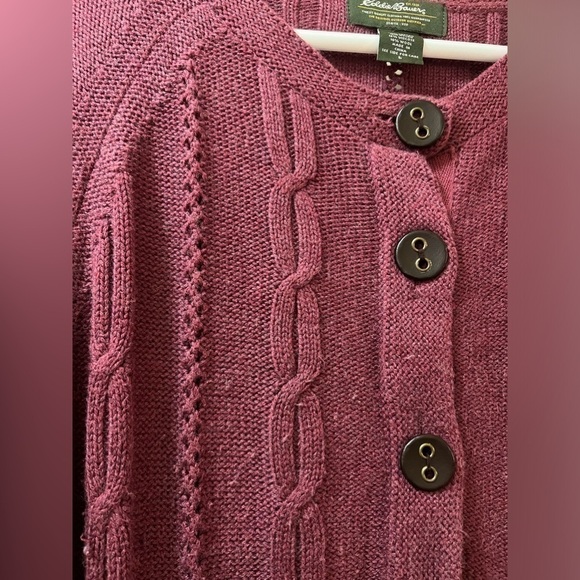 ⚫️ BOGO Eddie Bauer women’s burgundy cable knit cardigan size l - Picture 4 of 8